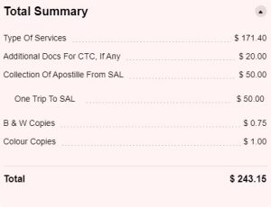 Calculation of Notary Public fee in Singapore for CTC