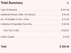 Singapore Notary Public fee calculation for Witnessing of Signature